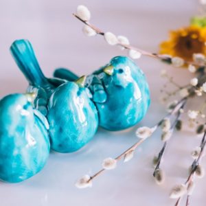 Blue Ceramic Bird Figurines